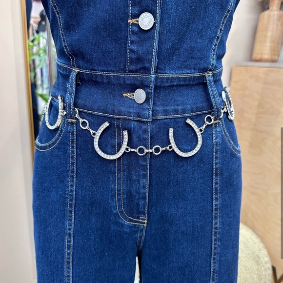 NEW ! WESTERN RHINESTONE HORSESHOE WAIST CONCHO CHAIN BELT - Picture 5 of 8